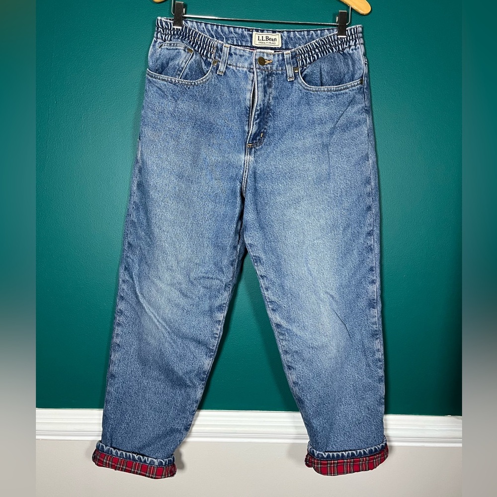 Vintage L.L. Bean flannel lined Denim Jeans with Red Plaid Accents
